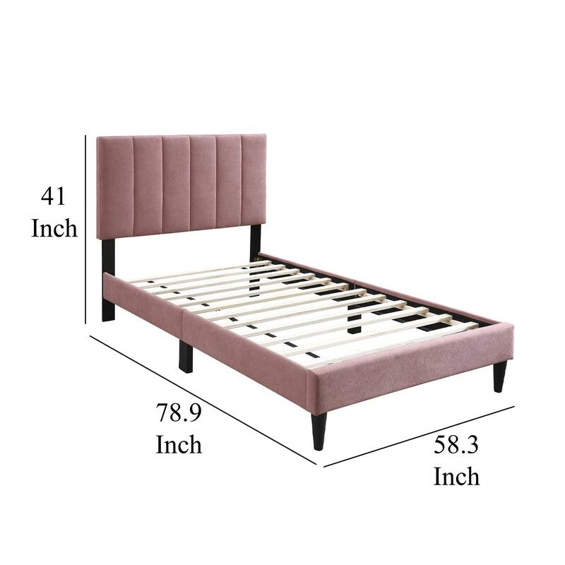 Lilian Full Size Bed, Blush Pink Linen Upholstery, Channel Tufted