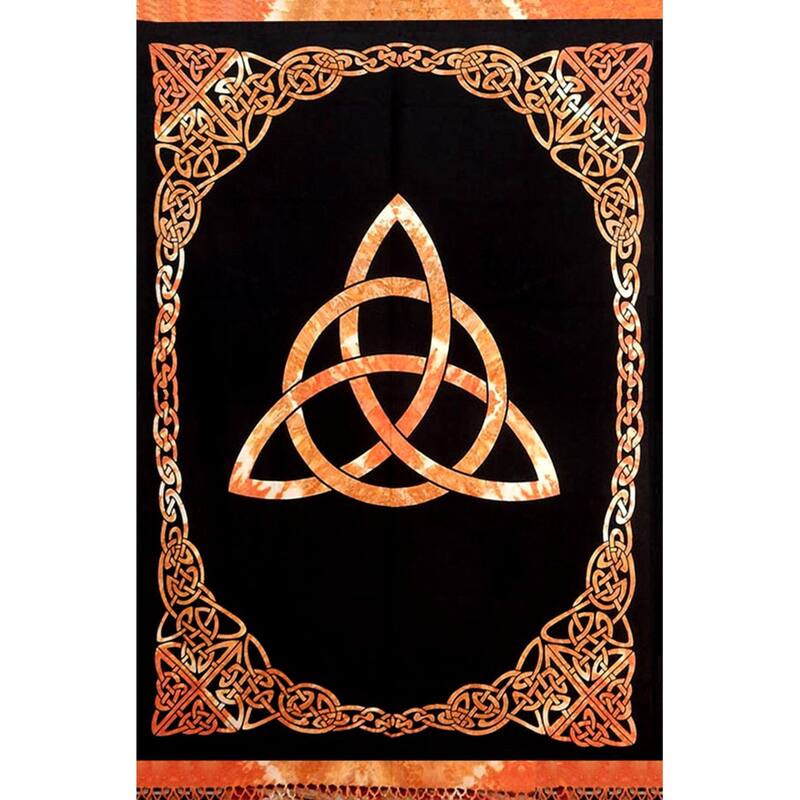 Celtic Tie Dye Trinity Knot Heavy Cotton Tablecloth - 88 x 104 in - Amber
