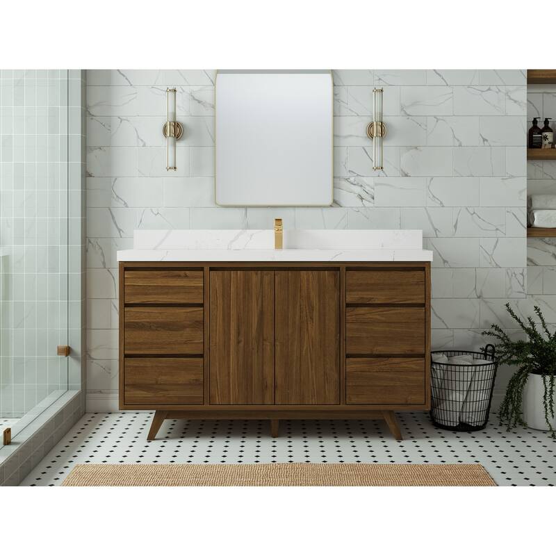 Willow Collections 60 in. W x 22 in. D Madison Teak Single Sink Bathroom Vanity with Countertop