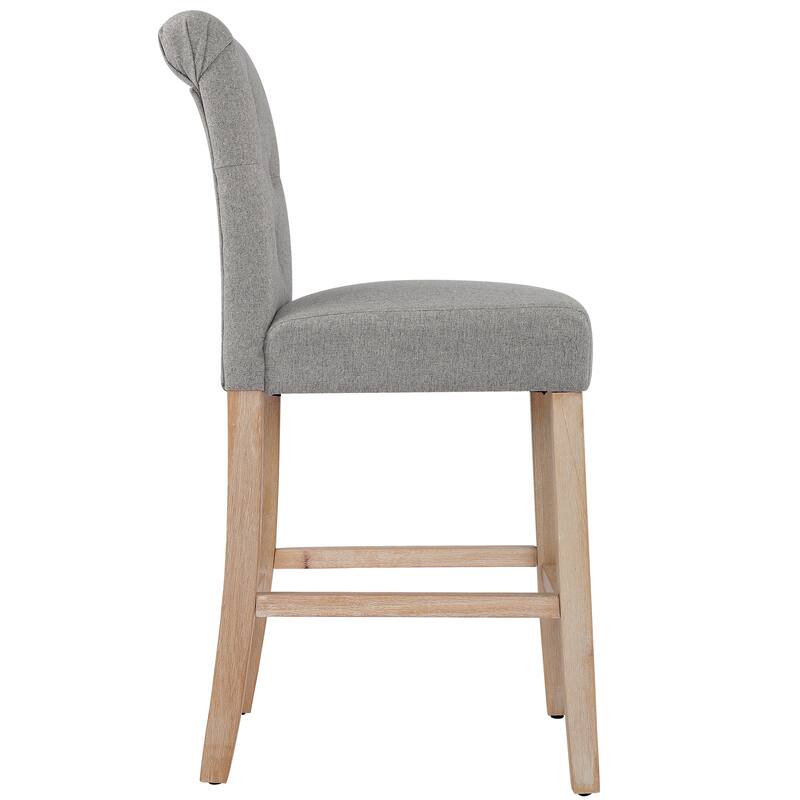 25 Inches Farmhouse Counter Height Bar Stools Button Tufted Island Chairs with Washed Legs Set of 2