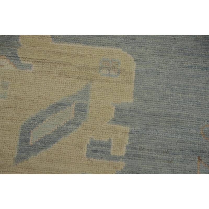 Handmade Floral Oushak Vegetable Dye Large Rug, Floral Geometric Carpet - 14' 4'' X 12' 1''