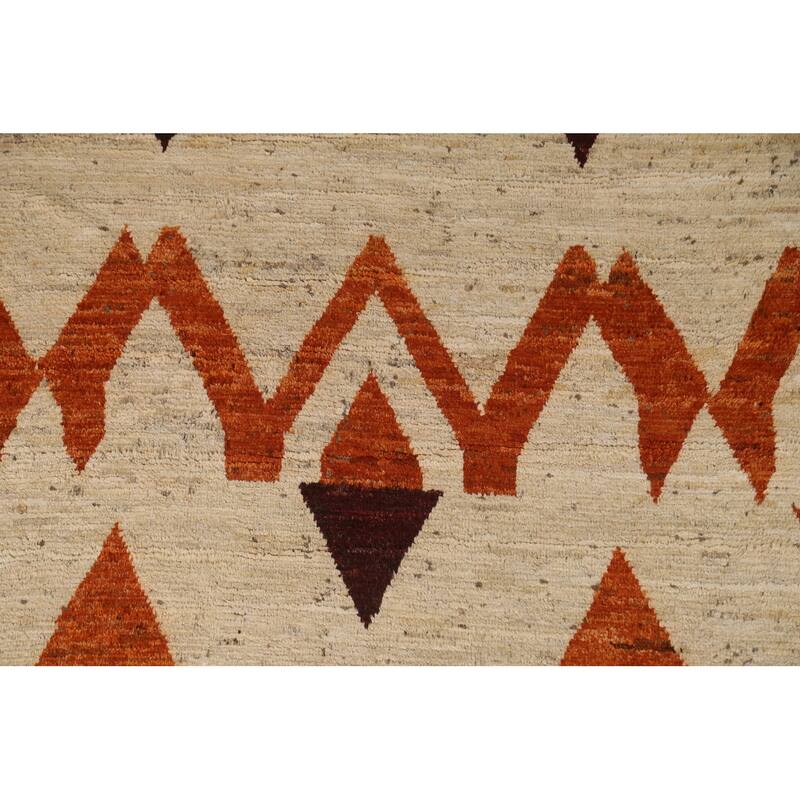 Hand Knotted Oriental 100% Wool Carpet Modern Geometric Beige & Ivories Moroccan Area Rug - 7' 9'' X 5' 9''