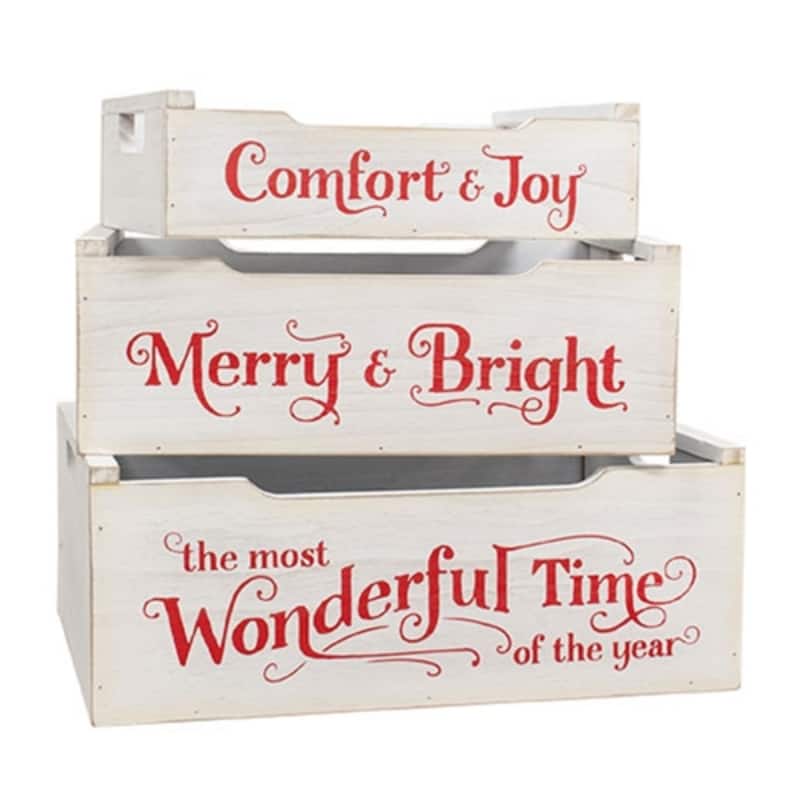 3/Set - Most Wonderful Time of the Year Wooden Crates w/Handles - Multi - Multi
