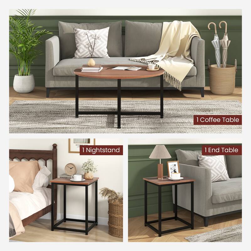 Gymax Round Nesting Table Set of 3 Modern / Farmhouse Coffee Table w/2