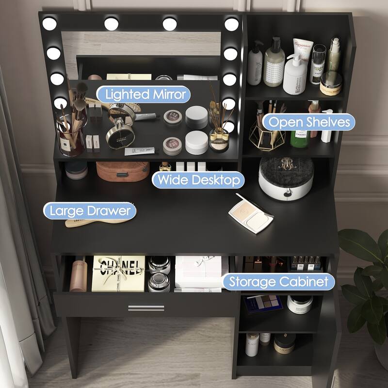 Vanity Desk with Spacious Large Drawer & Mirror with 3 Adjustable Lighting Modes