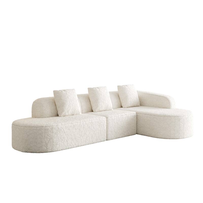 Curved Modular Sofa with Chaise Lounge, Full Compression Upholstered Boneless Sofa, Corner 3 Seater Sofa with 3 Pillows