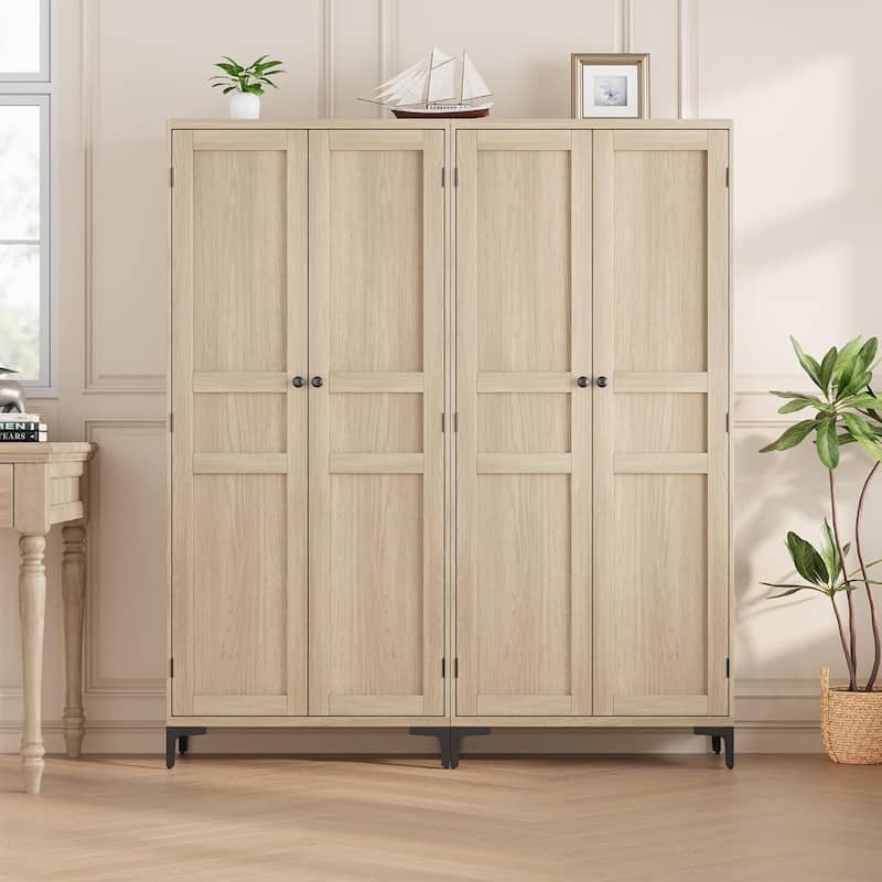 Tall Storage Cabinet,2 Glass Doors, Kitchen Pantry 5 Tier Bathroom Cabinet