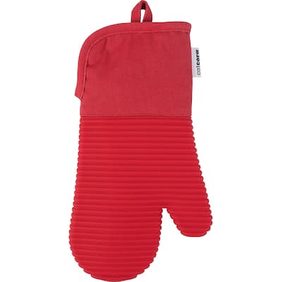 CatCora Oven Mitt, Red, Heavyweight Cotton and Silicone, Fits Most Adult Hands, Heat Safe to 500-Degrees
