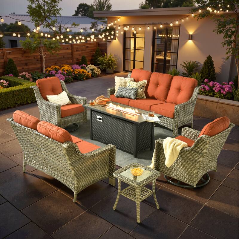XIZZI 6-piece Patio Furniture Conversation Seating Set with Fire Pit - Red