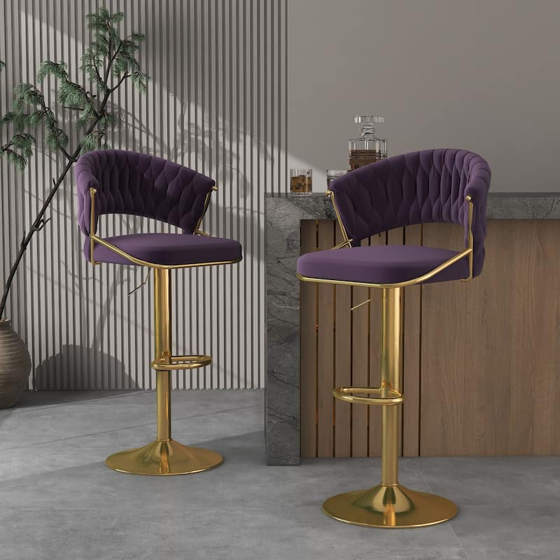 Modern Velvet Counter Bar Stools with Backs(Set of 2)