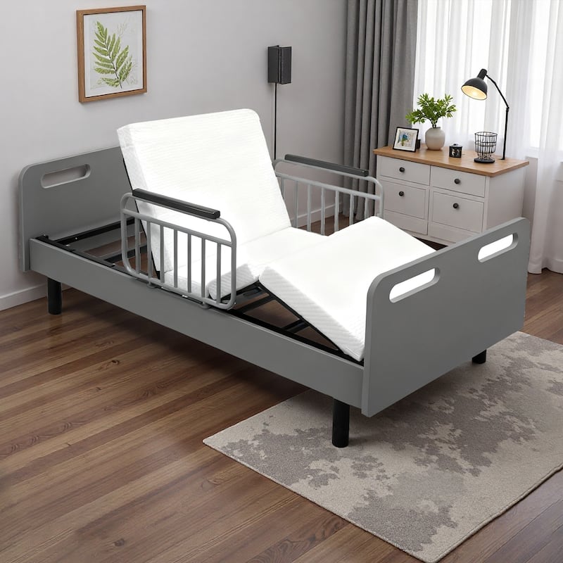 Electric Adjustable Hospital Bed for Home Use with Wired Remote Control, Memory Foam Folding Mattress & Safety Side Rails
