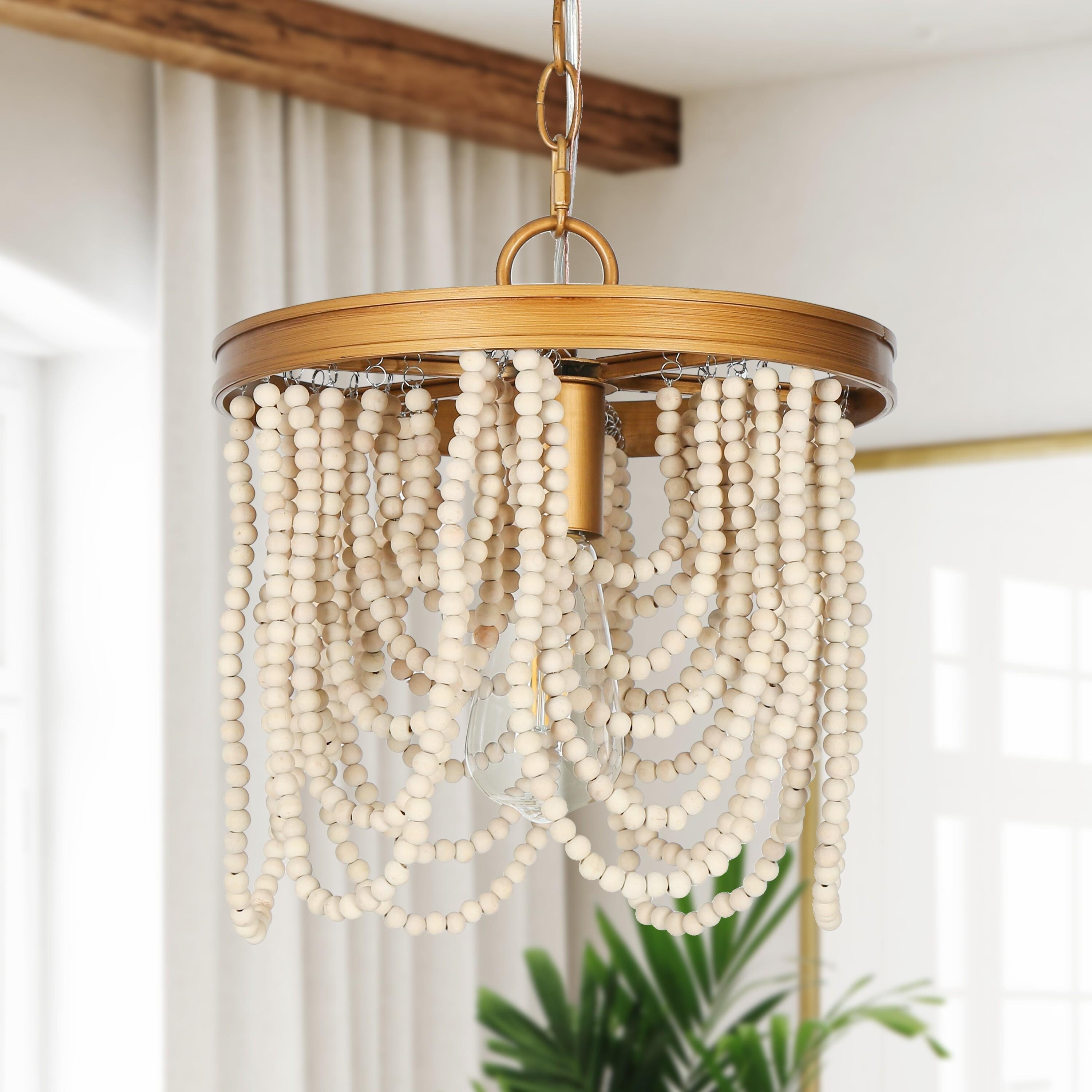 Modern Electic Empire Wood Beaded Boho Kitchen Island Bedroom Pendant Light - D 11"* H 12.5"