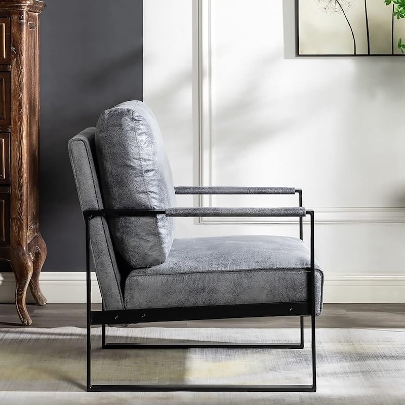 Hosam 25.4" PU/Microfiber Upholstery Metal Arms Chair