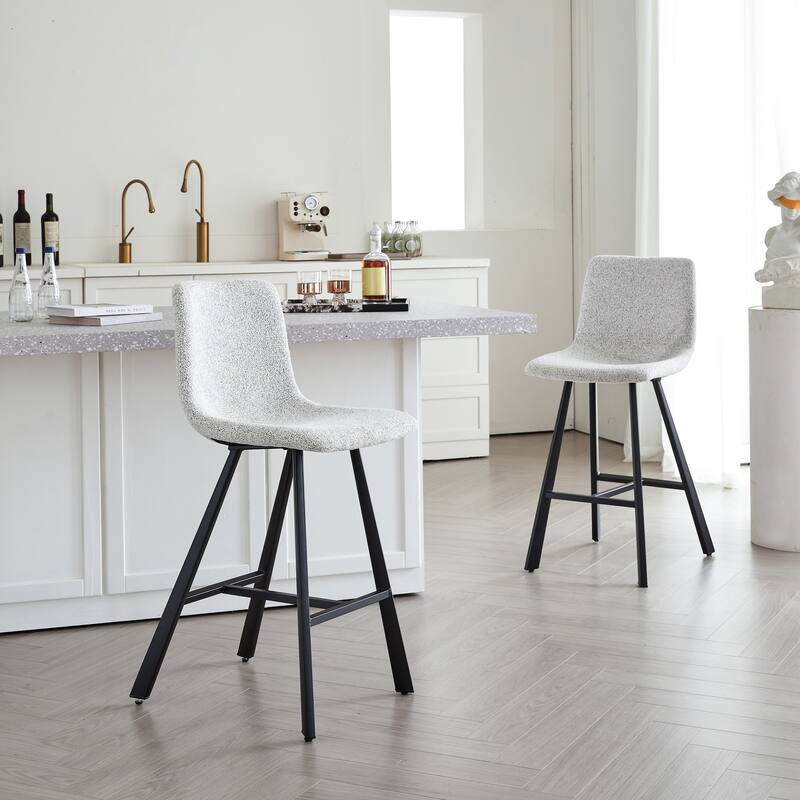 Rossetta 2-Piece Contemporary Light Gray Fabric Bar Stool Set with Reinforced Integrated Footrest and Metal Frame - Bar Height - Set of 2 - Beige Gray+White