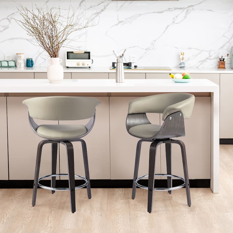 Glitzhome Set of 2 or 4 Modern Counter & Bar Height Wooden Swivel Bar Stools