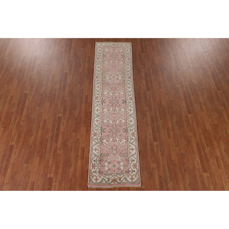 Light Pink Oushak Oriental Runner Rug Handmade Wool Carpet - 2'6"x 9'10"