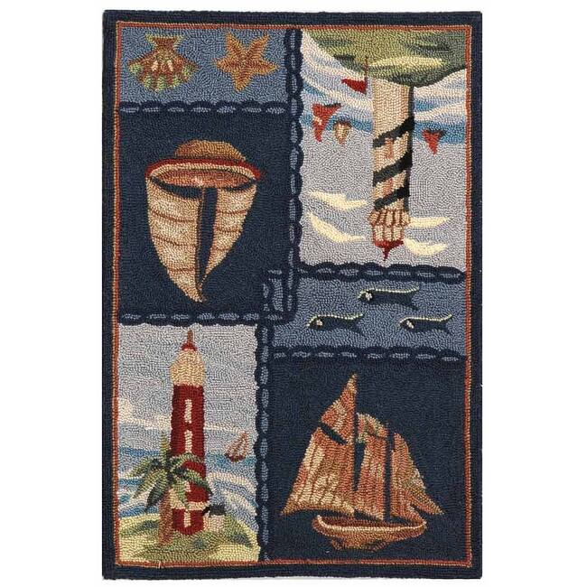 SAFAVIEH Handmade Chelsea Laurenzia French Country Nautical Wool Rug - 1'8" x 2'6" - Blue