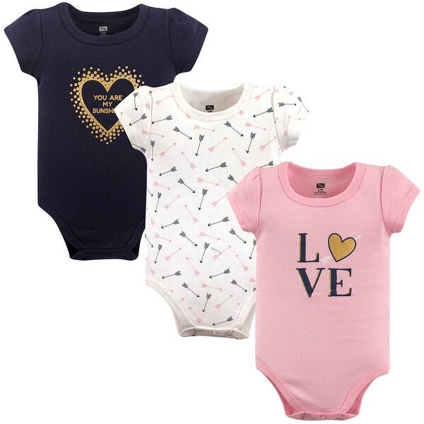 slide 1 of 1, Hudson Baby Infant Girl Cotton Bodysuits 3pk, Love 0-3 Months - Love