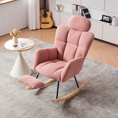 Teddy Fabric Upholstered Nursery Rocking Chair with Pillow & Footrest