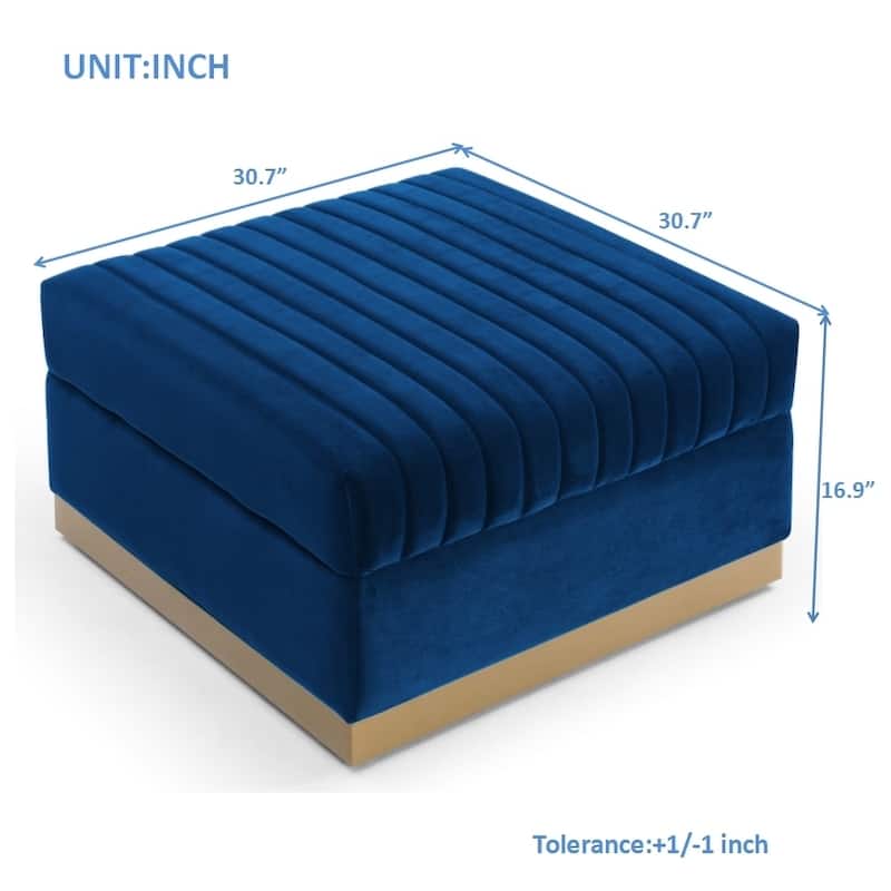 Luxurious Velvet Vertical Channel Tufted L-Shaped Corner Sectional Sofa with Convertible Ottoman and 4 Pillows