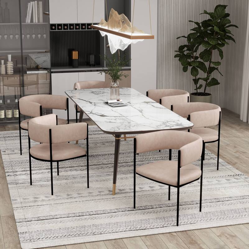 Dining Chair in Leather with Open-Back and Powder Coated Iron Legs Set of 2