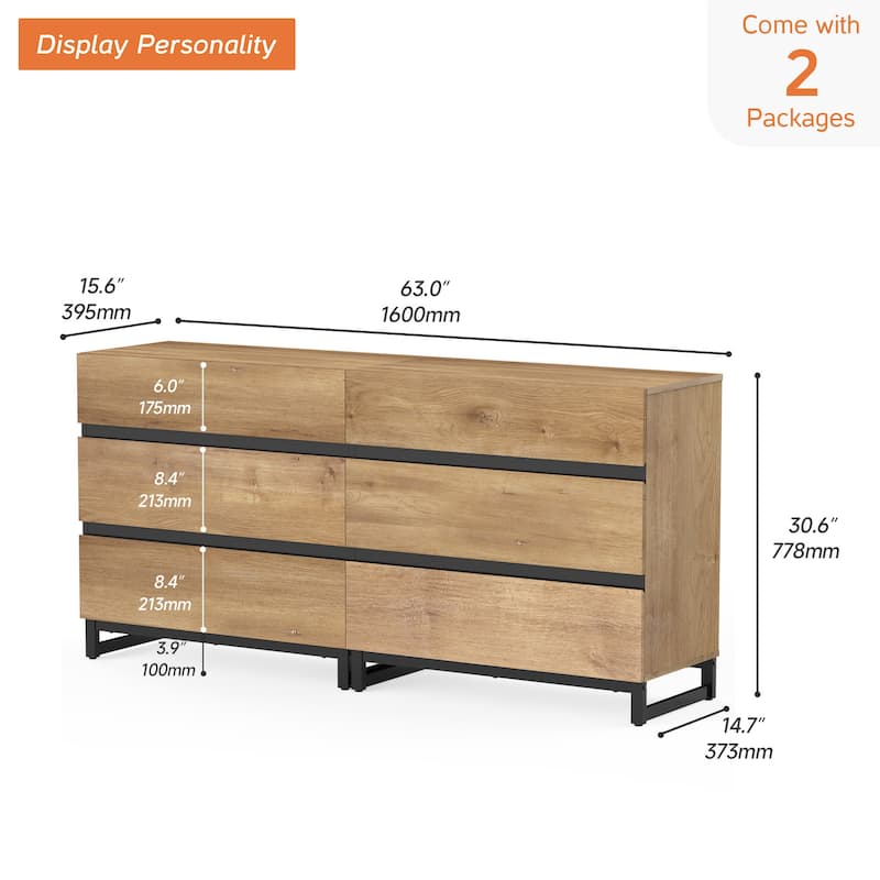 WAMPAT Dresser for Bedroom, Closet Organizers and Storage with 6 Drawers,Chest of Drawers with Metal Base