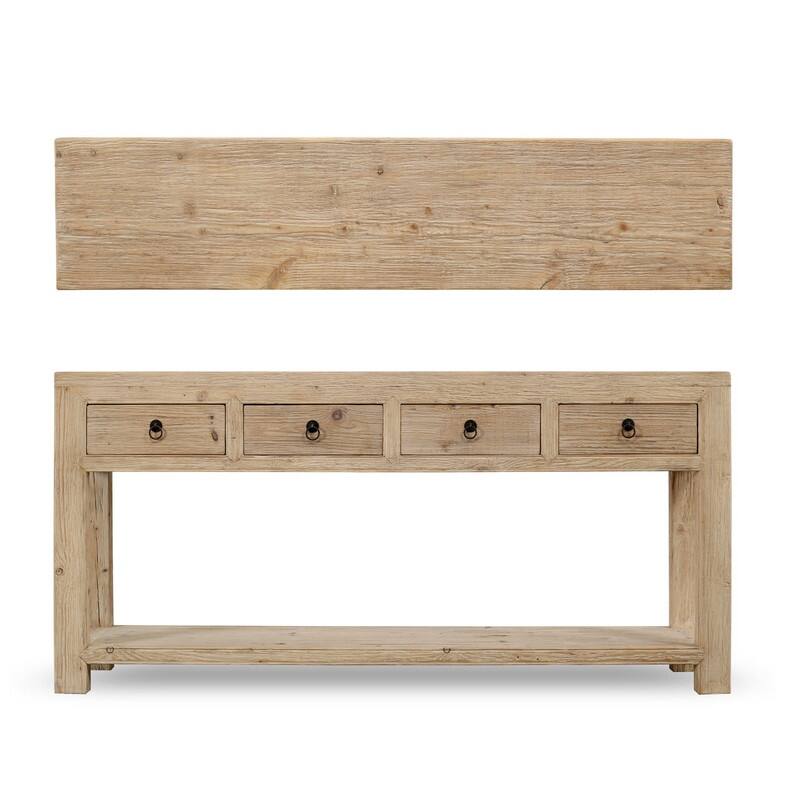 70" Long Capri 4 drawers Sideboard Weathered Natural Pinewood Solid Top