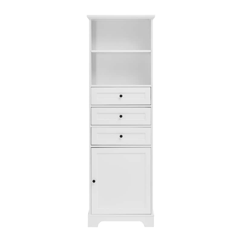 Tall Storage Cabinet with 3 Drawers and Adjustable Shelves