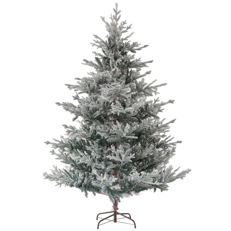 Snow-Flocked 7.5ft Nordic Pine Christmas Tree, Lush 1218 Tips with Flame-Retardant Branches for Indoor Use