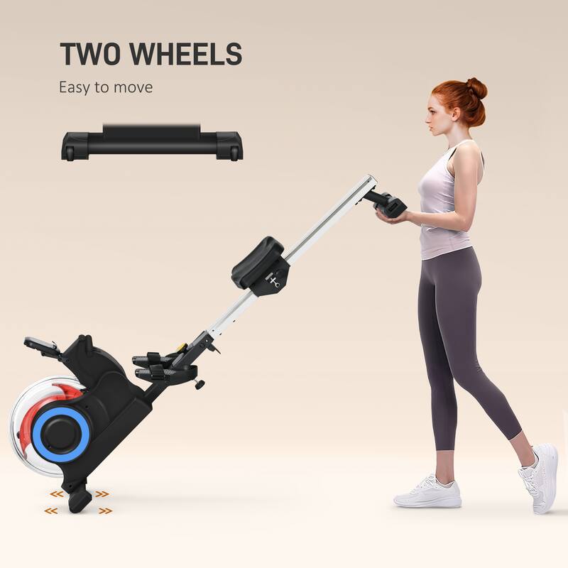 Soozier Foldable Water Rowing Machine with Wheels, LCD Monitor and Tablet Holder for Home Cardio Training, White