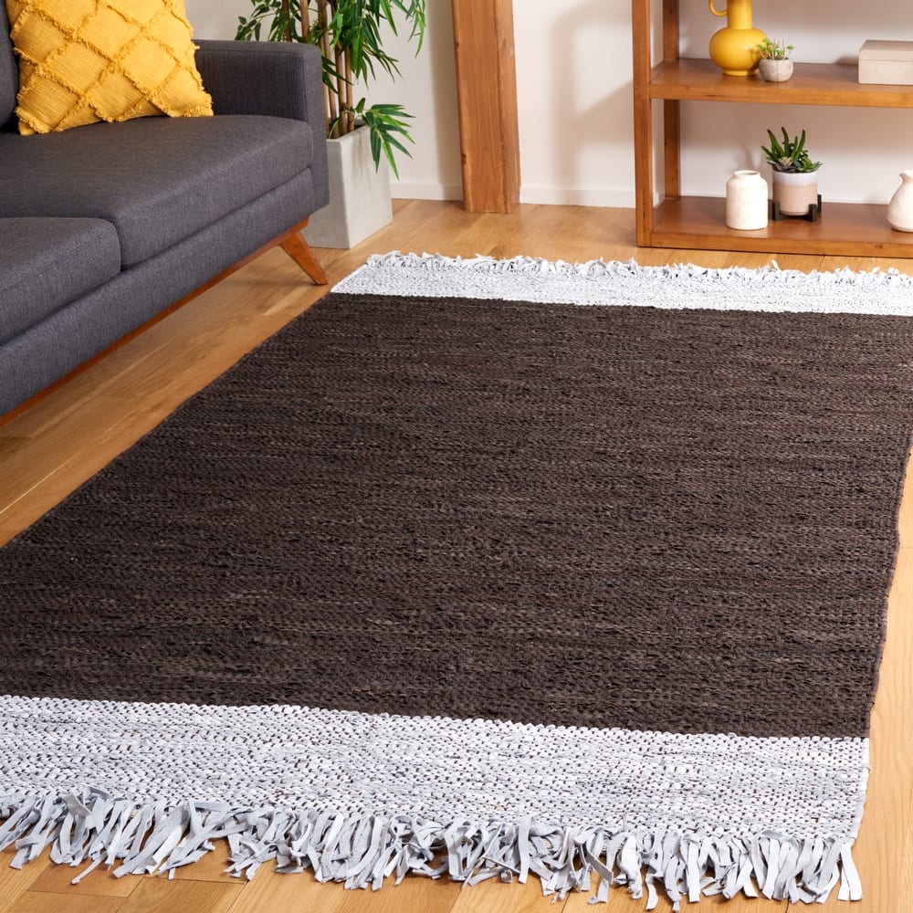 SAFAVIEH Handmade Vintage Boho Leather Catrina Modern Stripe Leather