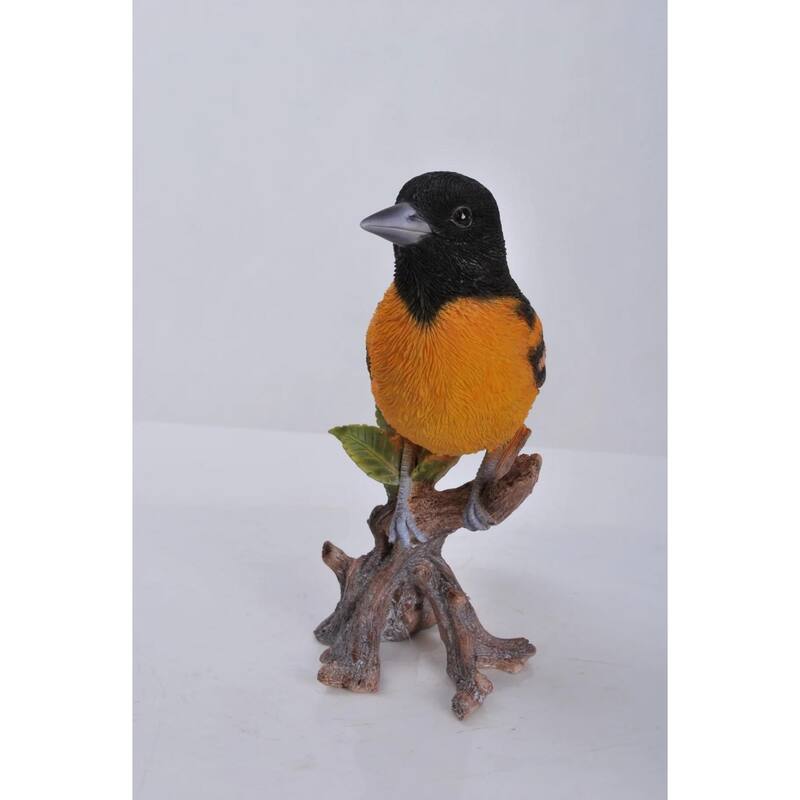 7" Black and Orange Oriole On Branch Outdoor Garden Statue