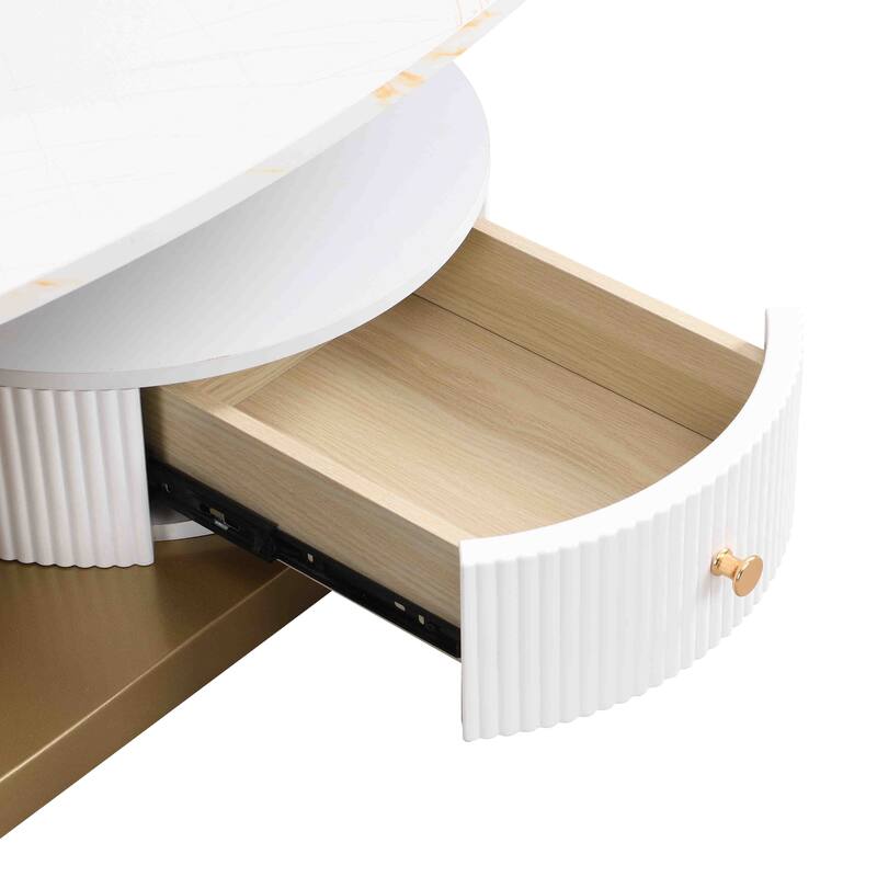 Nesting Coffee Table Set of 2, Round & Oval End Tables with faux marble Tabletop, Side Table