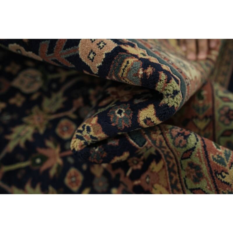 Hand Knotted Oriental 100% Wool Carpet Traditional All-Over Navy Blue & Blues Tabriz Area Rug - 8' 10'' X 5' 9''