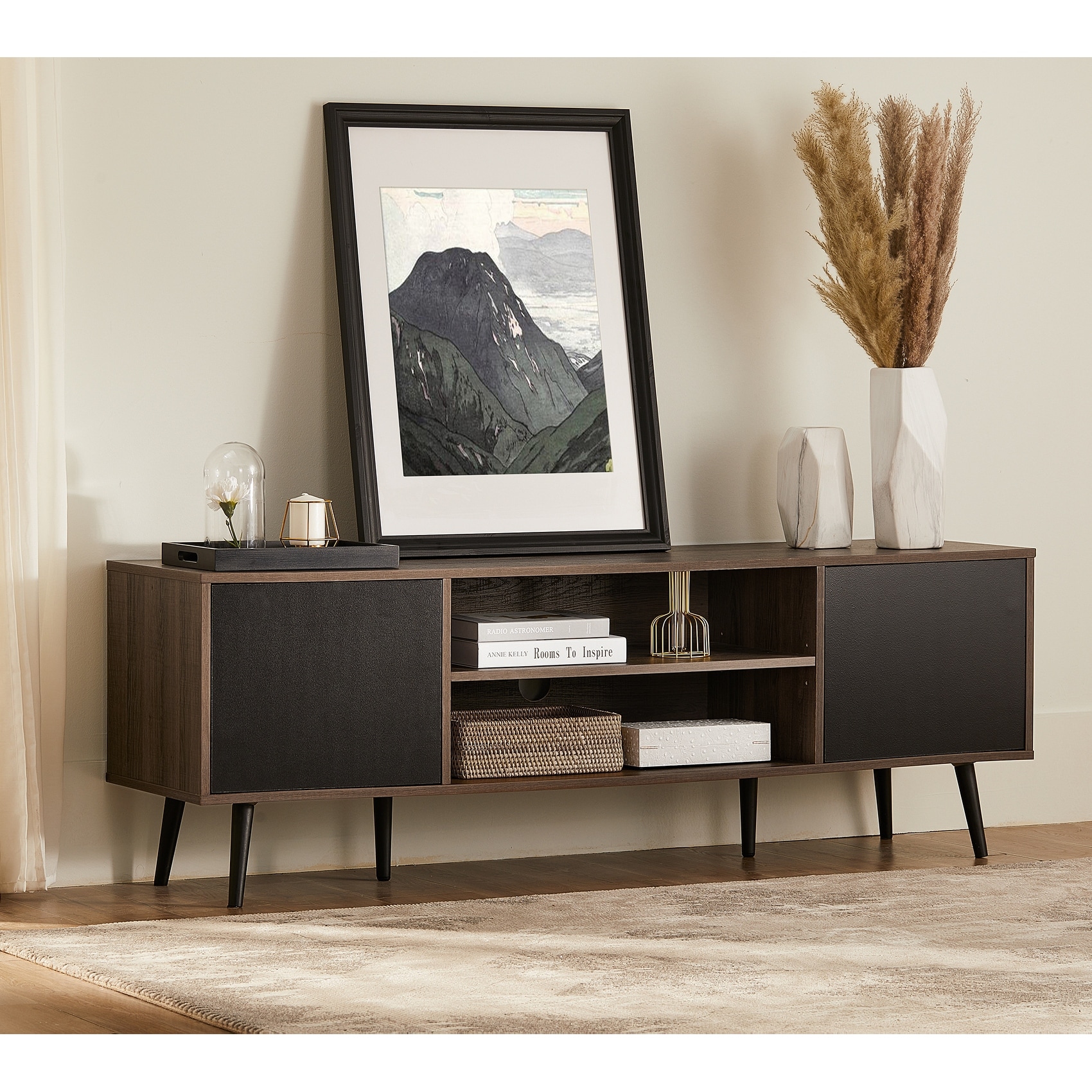 Mid century black tv stand sales