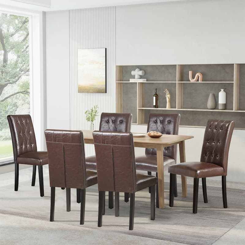 Tufted Upholstered Fabric Dining Room Chairs Set of 6 Button Parsons Diner Chair Kitchen Chairs, 3 Package - Brown - Set of 6