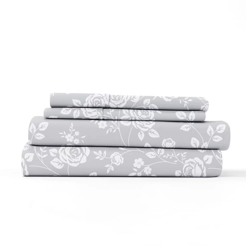 Becky Cameron Rose Gray Pattern 4 Piece Deep Pocket Bed Sheet Set
