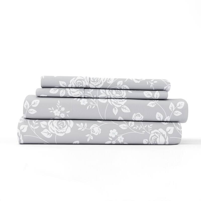 Becky Cameron Rose Gray Pattern 4 Piece Deep Pocket Bed Sheet Set