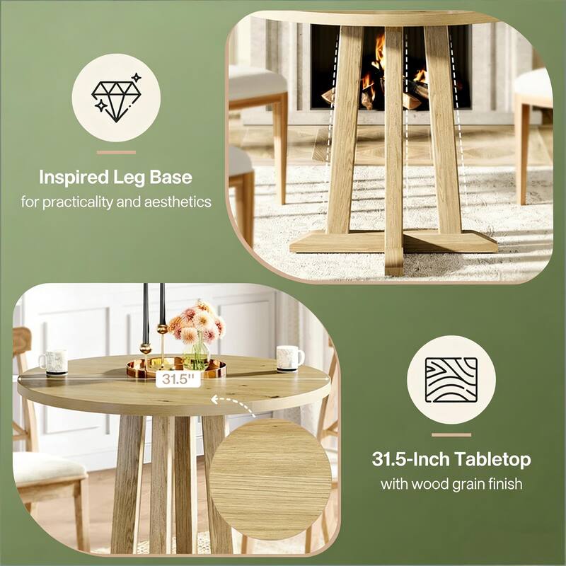 Home Office Table Round Dining Table for 2-4 People, Wood Kitchen Table Meeting Table with Inspired Leg Base