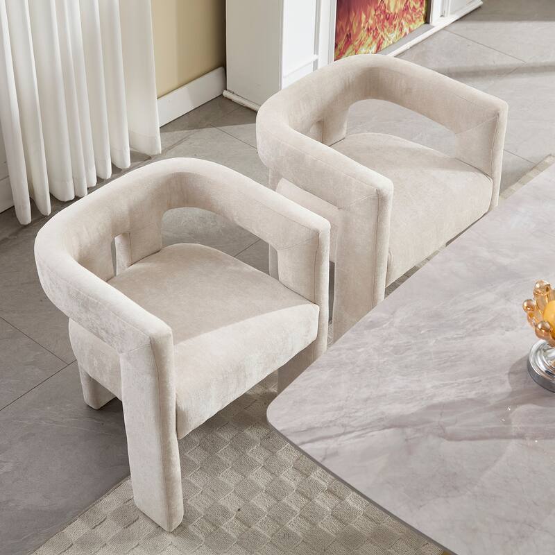 Chenille Barrel Chair Set of 2 with Wood Frame