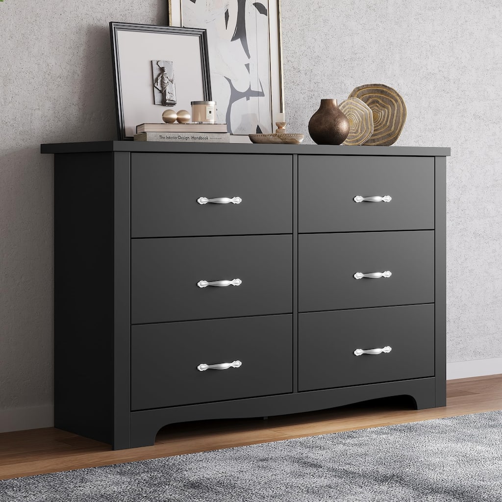 6 Drawer Dressers Black Wood Dresser Chest of Drawers Double Dresser for Bedroom