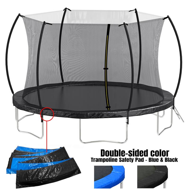 ASTM Approved Trampoline - Safety Enclosure, Ladder, Outdoor Recreational Use - Black - 166.1
