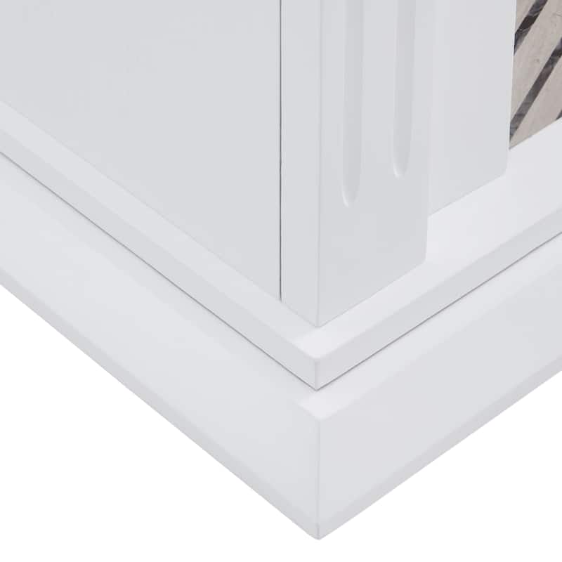 SEI Furniture Heidi Contemporary Electric Fireplace with Chevron Design White Marble Mantel