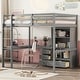 preview thumbnail 8 of 7, Full Size Loft Wood Bed with Desk & Drawers, Built-in Ladder, High Loft Bed w/ Desk, Storage Shelves & Guardrails, White