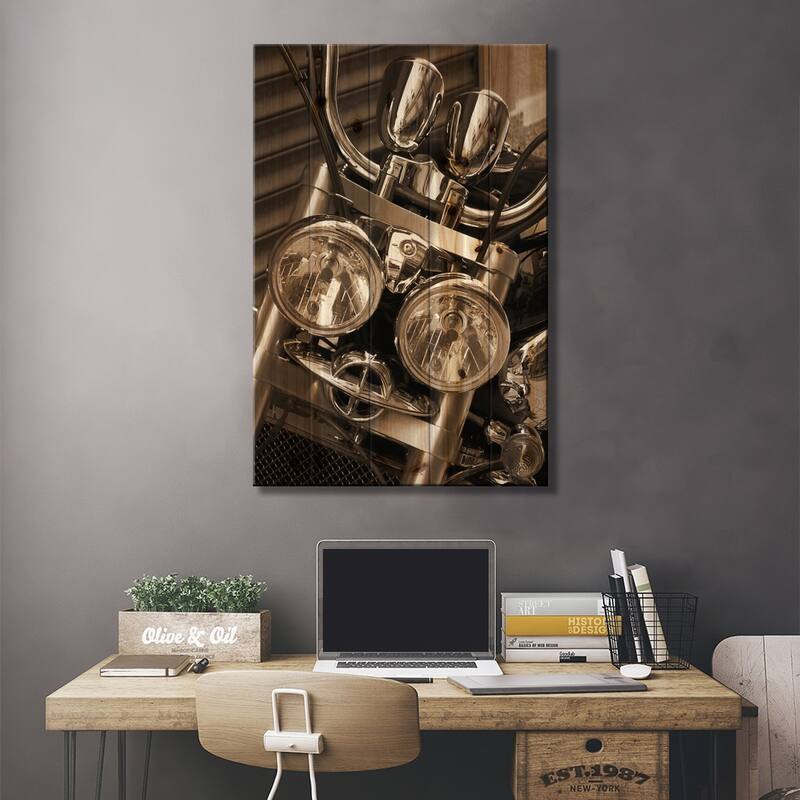 Harley Motorcycle Print On Wood by Unknown Artist - Multi-Color