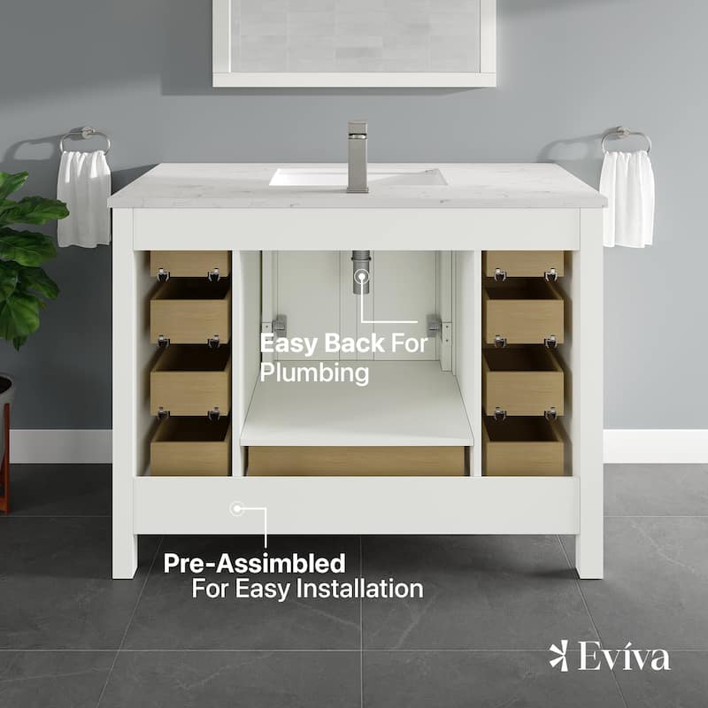 Eviva London 42"W Bath Vanity with Carrara Quartz Top & Undermount Sink