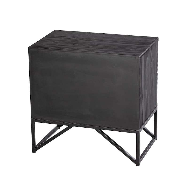 COZAYH Modern 2-Drawer Nightstand, Contemporary Line Accent End Side Table with Black Metal Base for Bedroom, Living Room