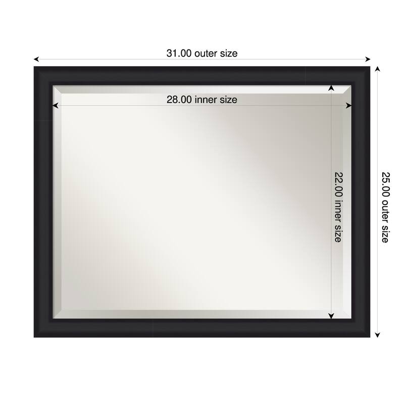 Oliver Narrow Beveled Wood Framed Wall Mirror - 31 x 25 in - Oliver Black Narrow