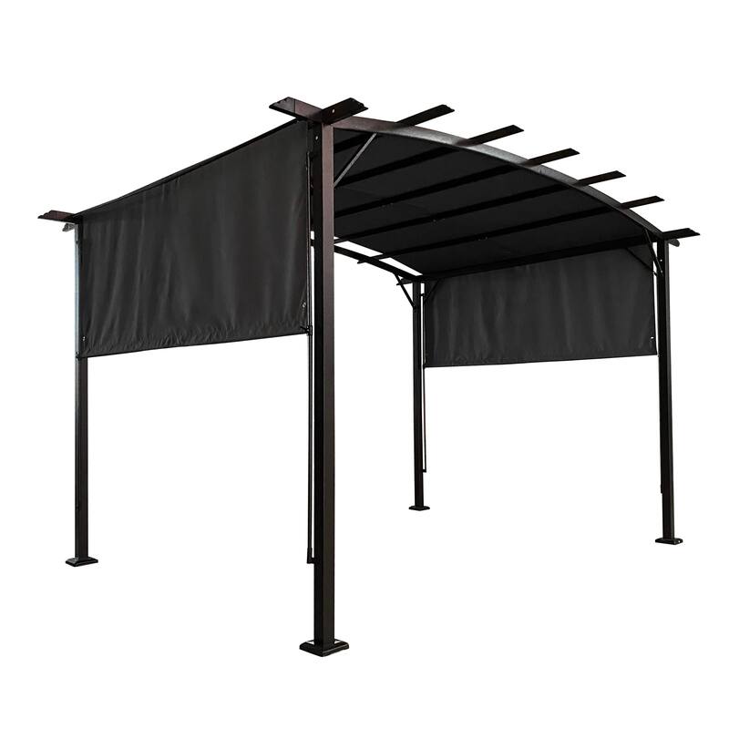 12x9 Ft Outdoor Pergola with Retractable Canopy, Steel Frame Gazebo for Gardens, Terraces, and Backyards