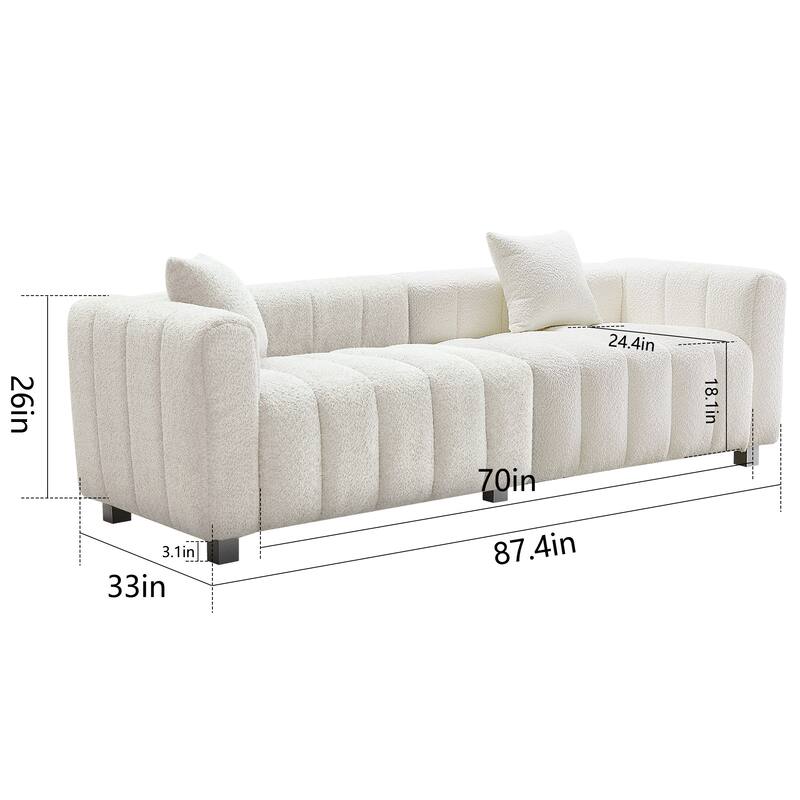 Modern Velvet 3-Seater Modular Sofa with Metal Base Legs and 2 Pillows for Living Room Bedroom